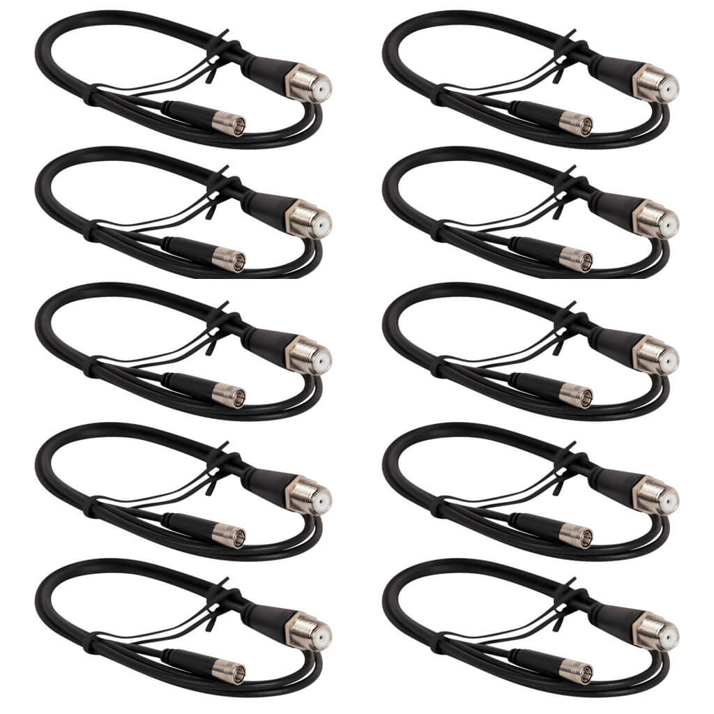 10 Pack of 3 Foot SMB-Plug to F-Female Adapter Cables